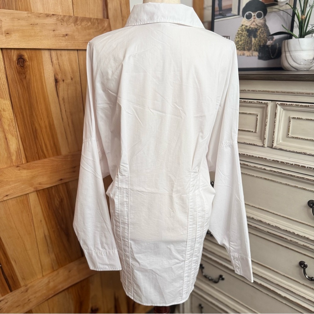Long White Cotton Blend Button-Up Shirt size L - Picture 5 of 11